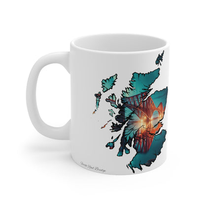 Forth Rail Bridge Scotland Map Mug, Coffee Cup, Tea Cup, Scottish Art, Scottish Landmark, Scenery, Nature, White