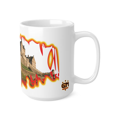 Edinburgh Castle Fire Effect Photo Mug, White