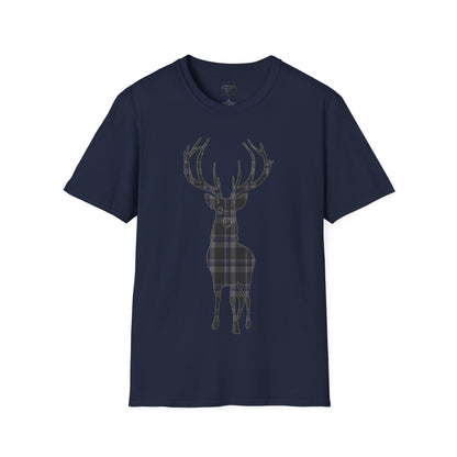 Tartan Stag Softstyle T-Shirt - Hood Tartan, Unisex Tee, Scottish Scenery, Various Colours