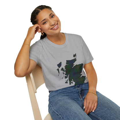 Scotland Tartan Map Softstyle Unisex T-Shirt - Kennedy Tartan Tee