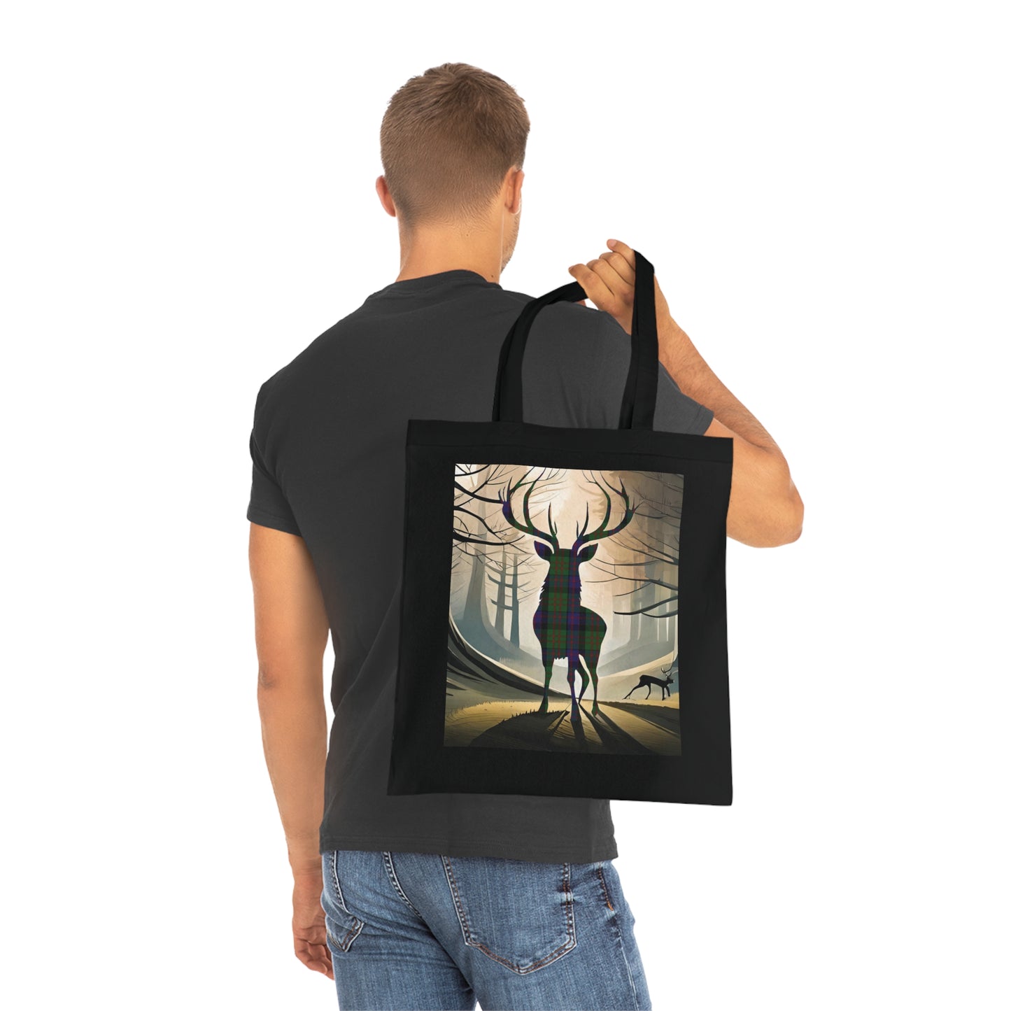 Reversible Scotland Tartan Stag Cotton Tote Bag - MacDonald Tartan