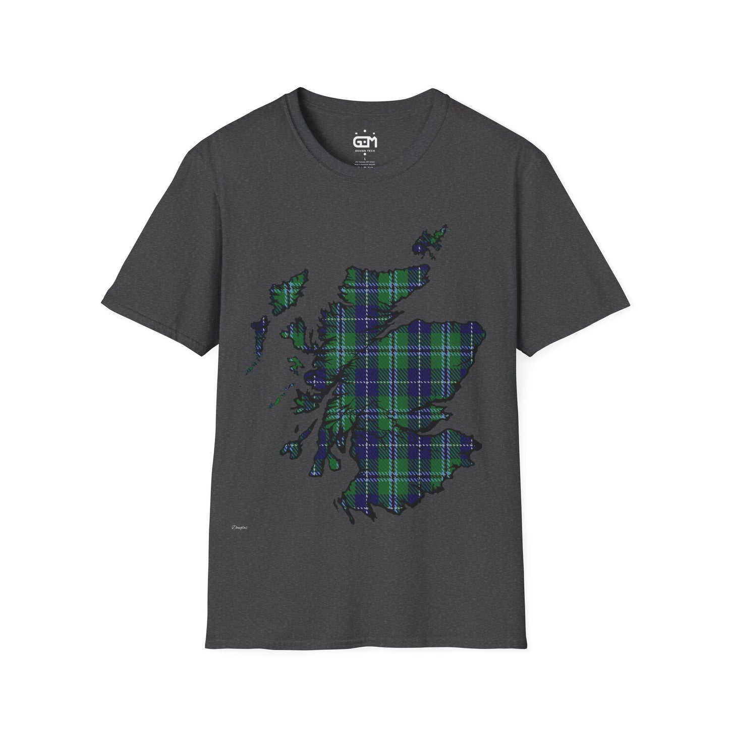 Scotland Tartan Map Softstyle Unisex T-Shirt, Douglas Tartan, Various Colours