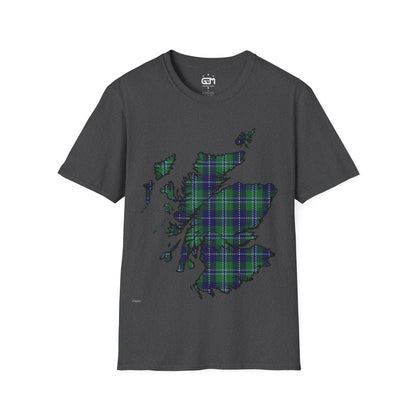 Scotland Tartan Map Softstyle Unisex T-Shirt, Douglas Tartan, Various Colours