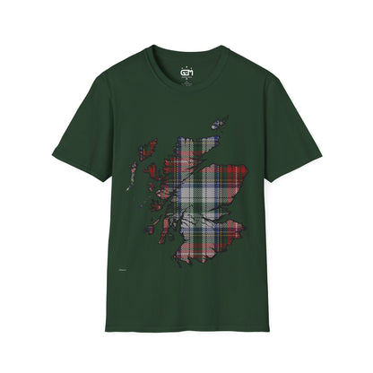 Scotland Tartan Map Softstyle Unisex T-Shirt, Stewart Tartan, Various Colours