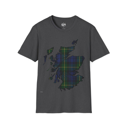 Scotland Tartan Map Softstyle Unisex T-Shirt, Gordon Tartan, Various Colours