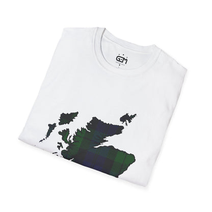 Scotland Tartan Map Softstyle Unisex T-Shirt - Black Watch Tartan Tee