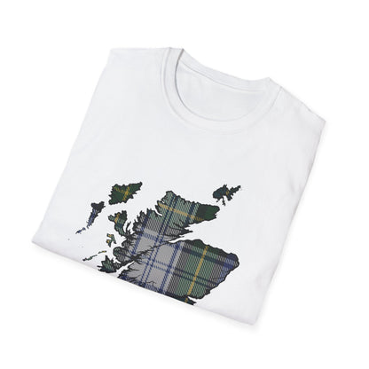 Tartan Scotland Map Softstyle Unisex T-Shirt - Gordon Dress Tartan Tee