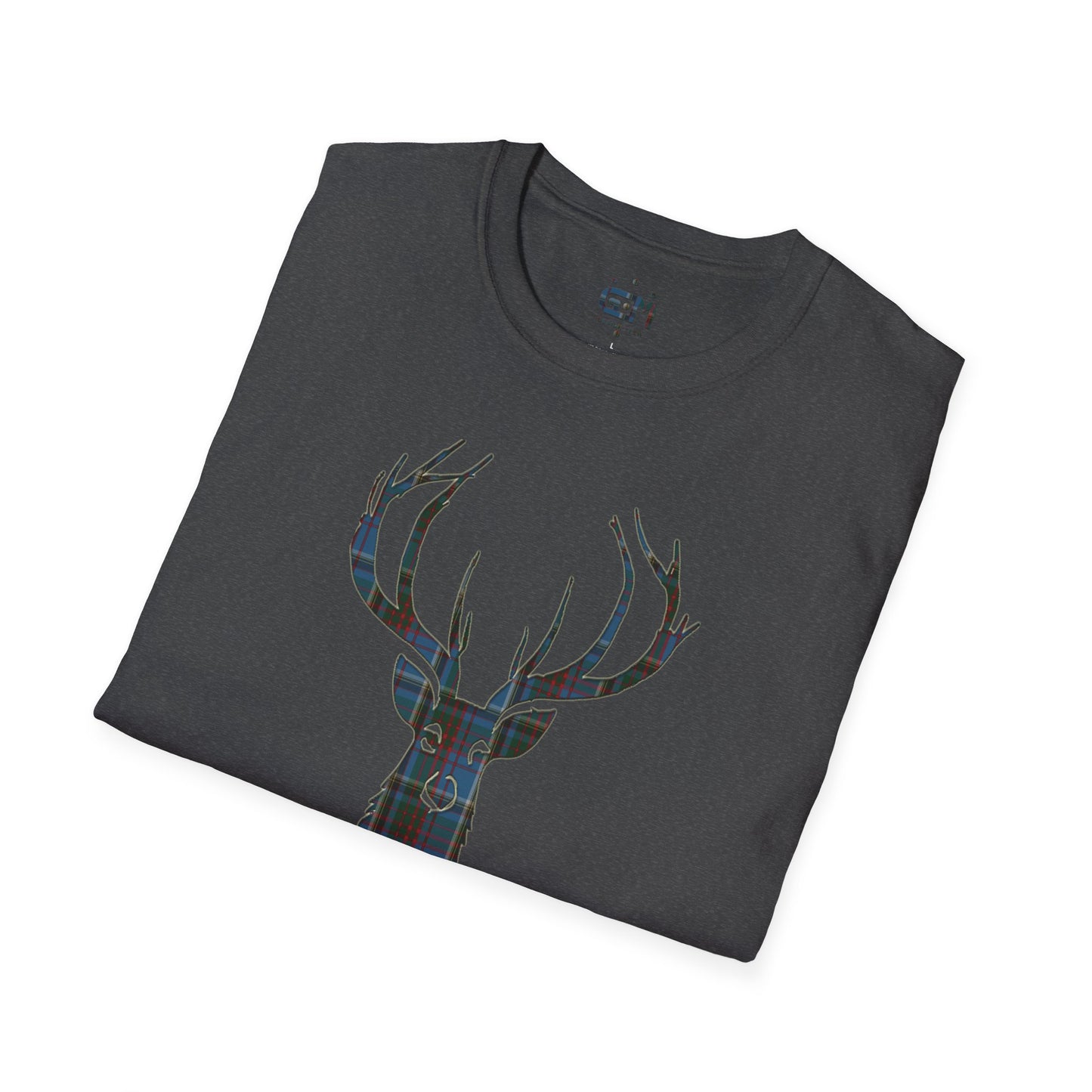 Tartan Stag Softstyle T-Shirt - Anderson Old Tartan, Unisex Tee, Scottish Scenery, Various Colours