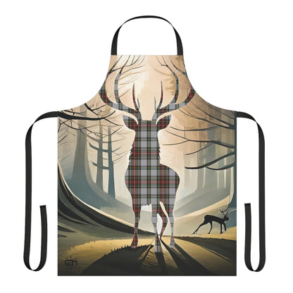 Tartan Stag Woodland Scene Apron - Stewart Dress Tartan, Scottish Cooking Apparel, Chef Accessory