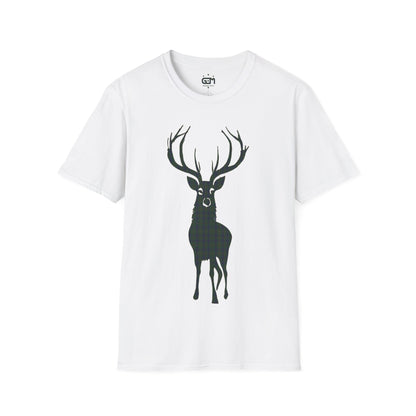 Tartan Stag Softstyle T-Shirt - Kennedy Tartan, Unisex Tee, Scottish Scenery, Various Colours