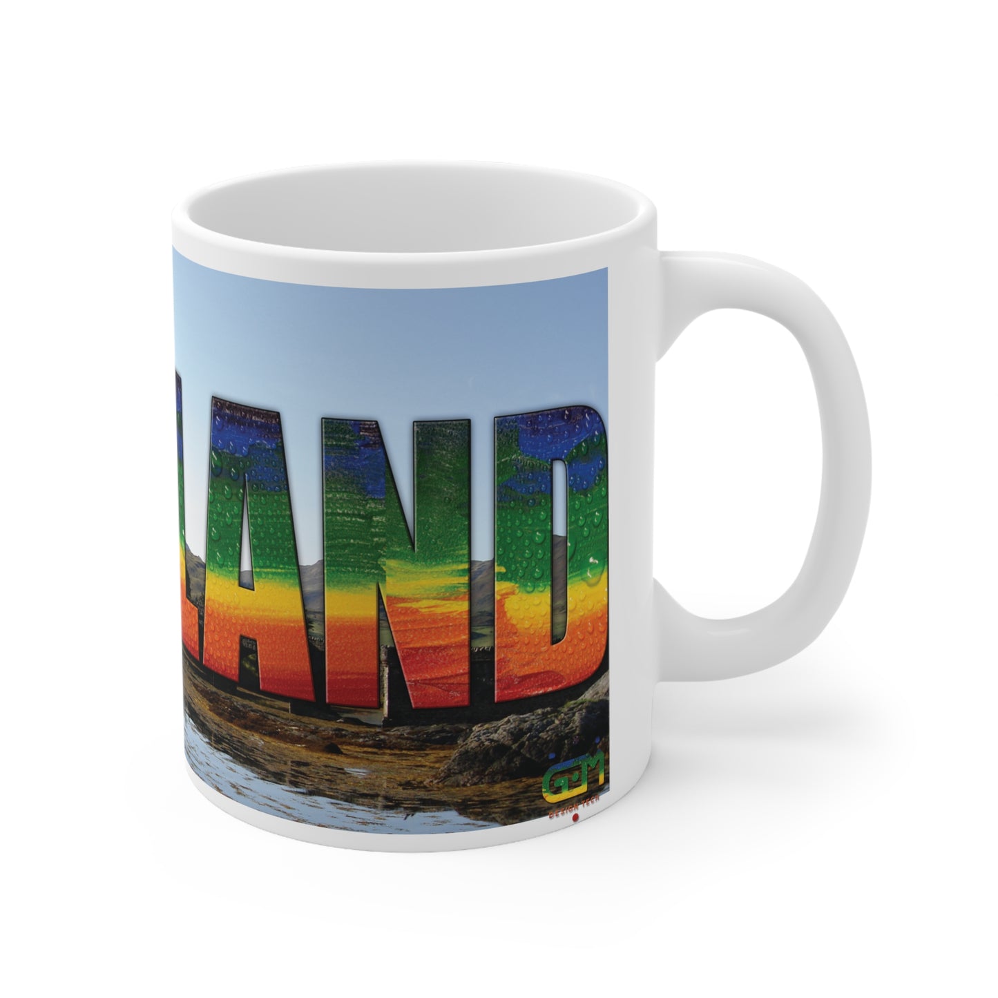 Scotland Lettering Pride Rain Photo Mug, White