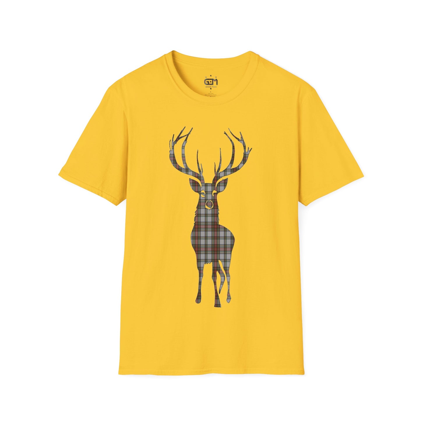 Tartan Stag Softstyle T-Shirt - Stewart Dress Tartan, Unisex Tee, Scottish Scenery, Various Colours