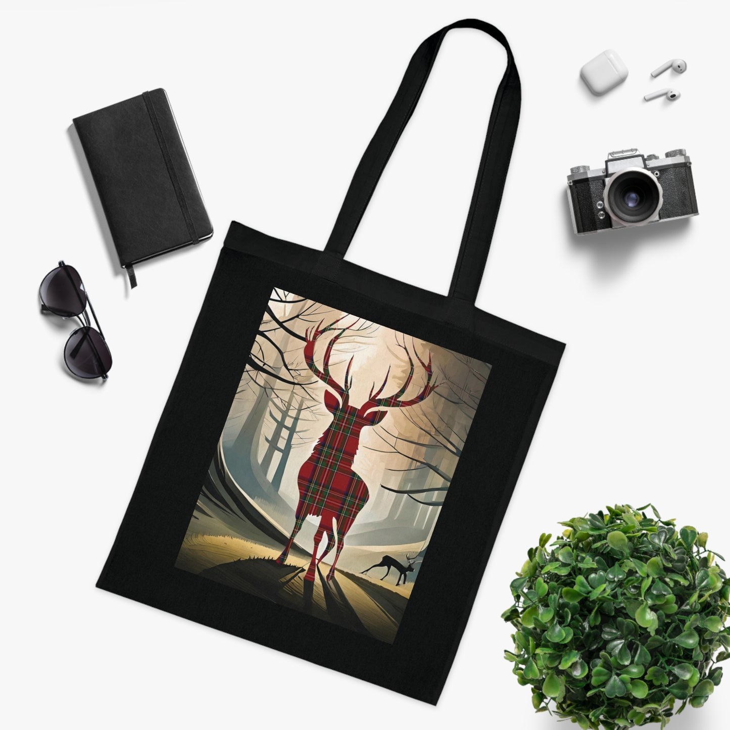 Reversible Scotland Tartan Stag Cotton Tote Bag - Stewart Royal Tartan