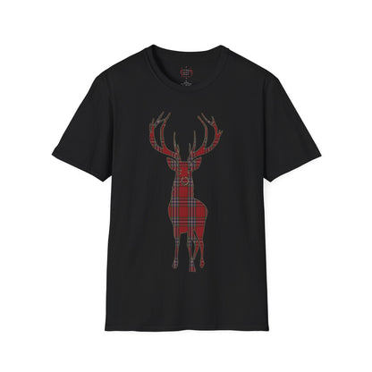 Tartan Stag Softstyle T-Shirt - MacFarlane Tartan, Unisex Tee, Scottish Scenery, Various Colours