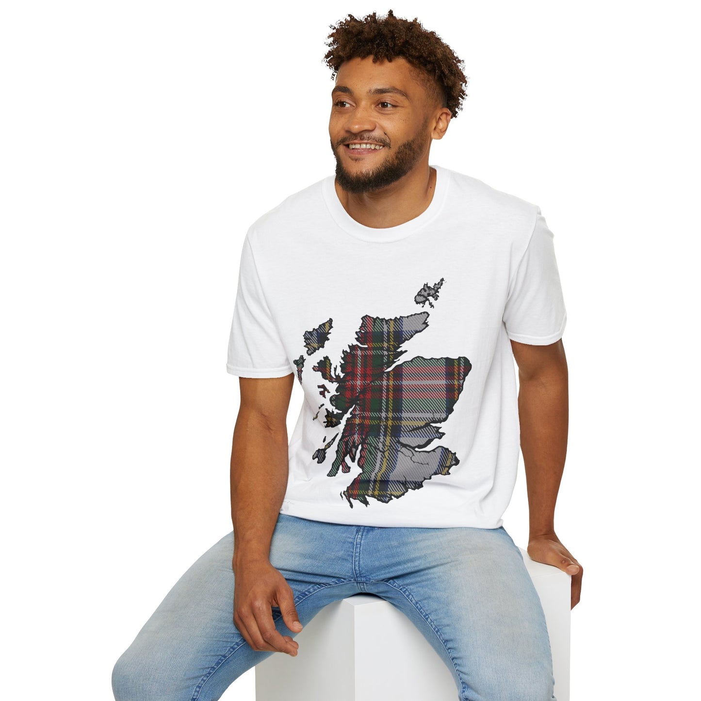 Scotland Tartan Map Softstyle Unisex T-Shirt, Stewart Dress Tartan, Various Colours