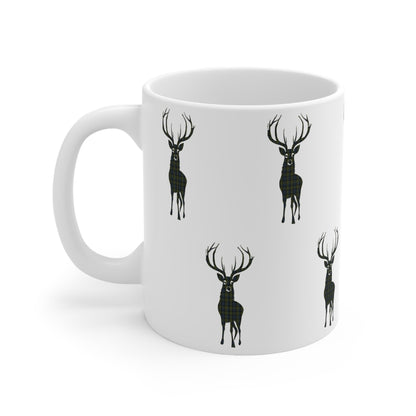 Tartan Stag Mug - Campbell Tartan, Coffee Cup, Tea Cup, Scotland, White