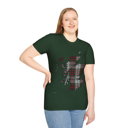 Scotland Tartan Map Softstyle Unisex T-Shirt, Fraser Dress Tartan, Various Colours