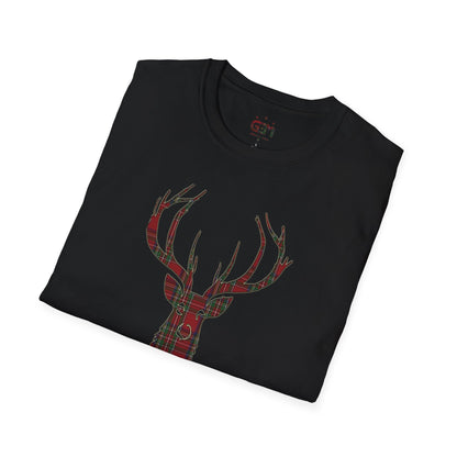 Tartan Stag Softstyle T-Shirt - Stewart Royal Tartan, Unisex Tee, Scottish Scenery, Various Colours