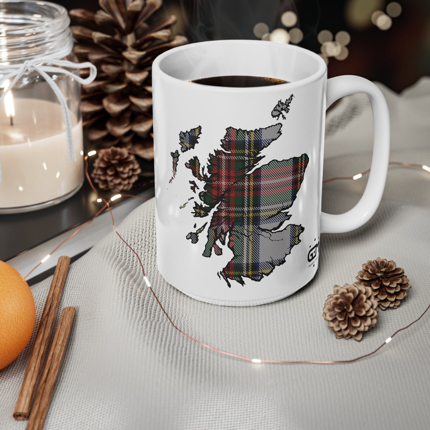 Stewart Dress Tartan Scotland Map Mug, Coffee Cup, Tea Cup, Scotland, White