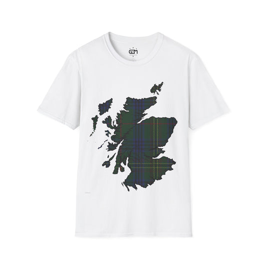 Scotland Tartan Map Softstyle Unisex T-Shirt, Kennedy Tartan, Various Colours