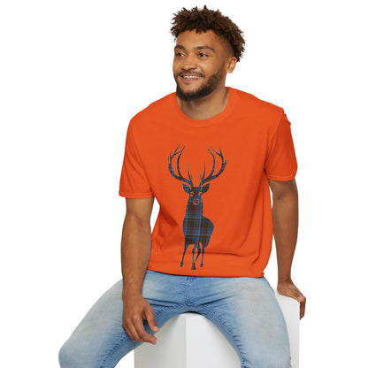 Tartan Stag Softstyle T-Shirt - Anderson Old Tartan, Unisex Tee, Scottish Scenery, Various Colours