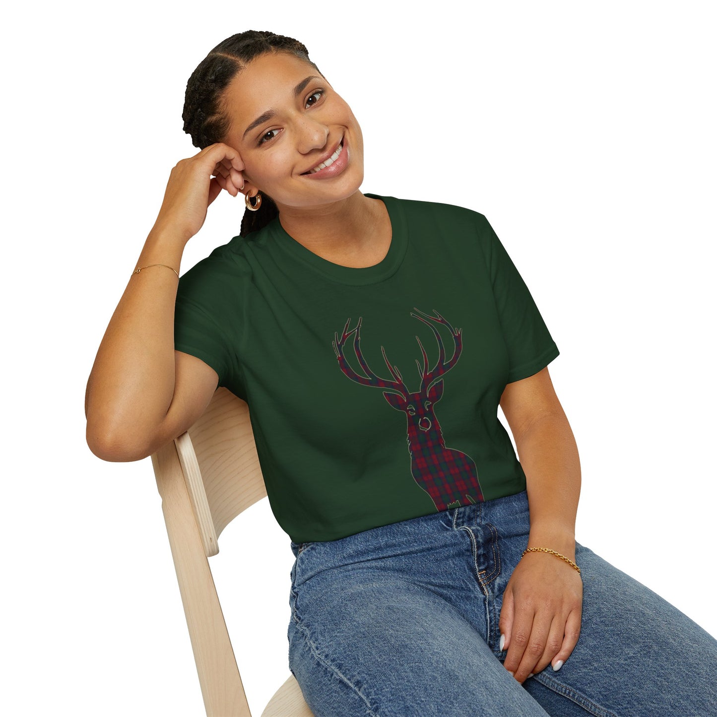 Tartan Stag Softstyle T-Shirt - Lindsay Tartan, Unisex Tee, Scottish Scenery, Various Colours