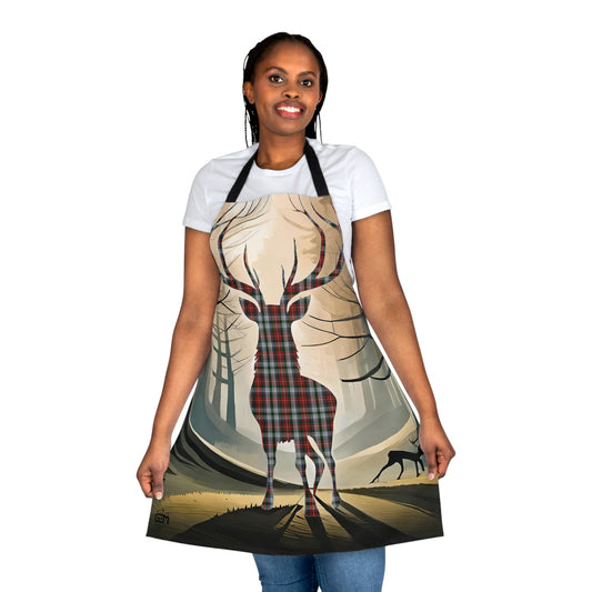 Tartan Stag Woodland Scene Apron - Stewart Tartan, Scottish Cooking Apparel, Chef Accessory