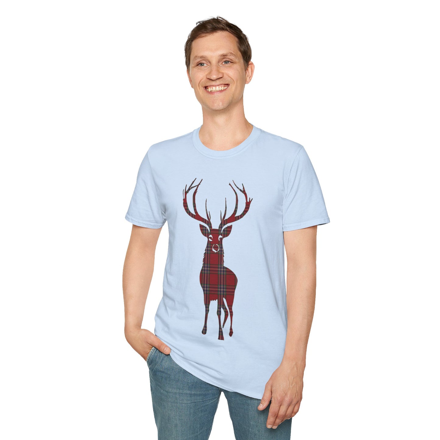 Tartan Stag Softstyle T-Shirt - MacFarlane Tartan, Unisex Tee, Scottish Scenery, Various Colours