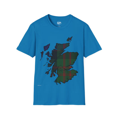 Scotland Tartan Map Softstyle Unisex T-Shirt, MacDonald Tartan, Various Colours