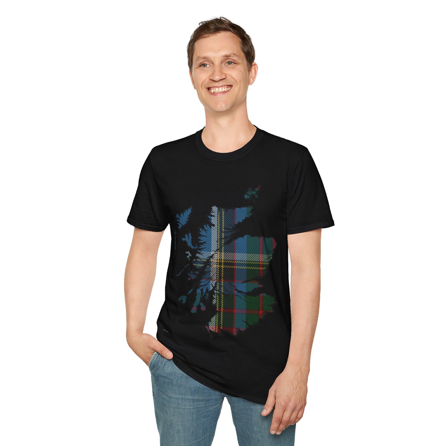 Scotland Tartan Map Softstyle Unisex T-Shirt, Anderson Old Tartan, Various Colours