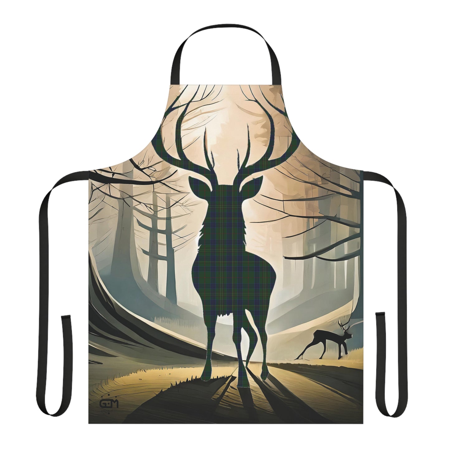 Tartan Stag Woodland Scene Apron - Kennedy Tartan, Scottish Cooking Apparel, Chef Accessory