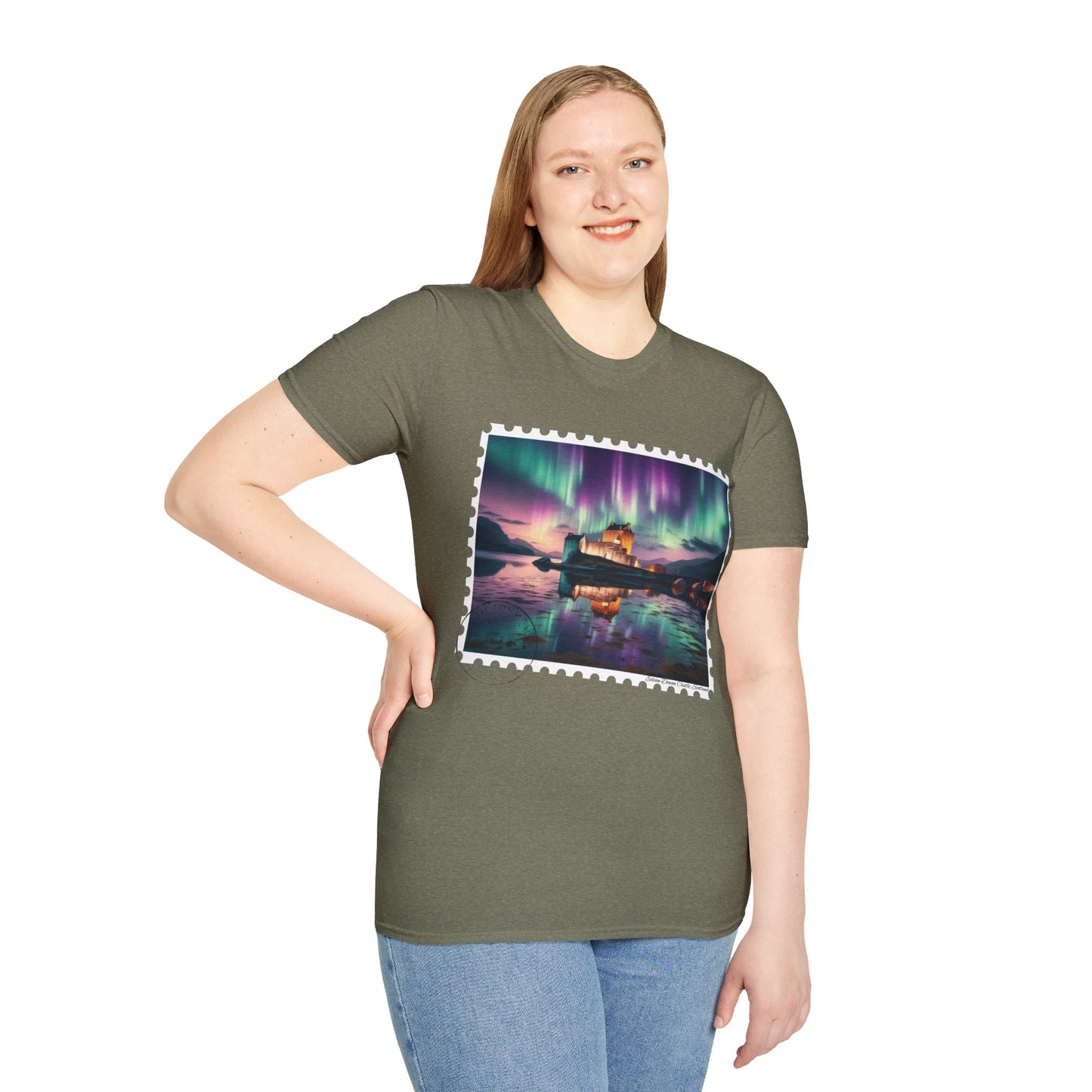 Postcard Eilean Donan Castle Art Softstyle T-Shirt, Unisex Tee, Scotland Shirt, Various Colours