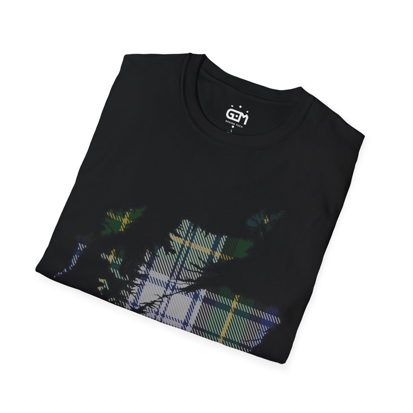 Scotland Tartan Map Softstyle Unisex T-Shirt, Gordon Dress Tartan, Various Colours