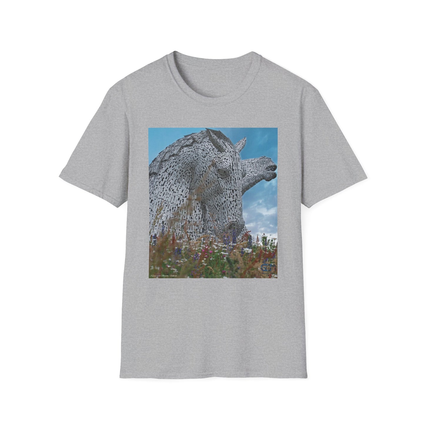 Scottish Kelpies with Meadow Photo Softstyle Unisex T-Shirt, Scotland Tee