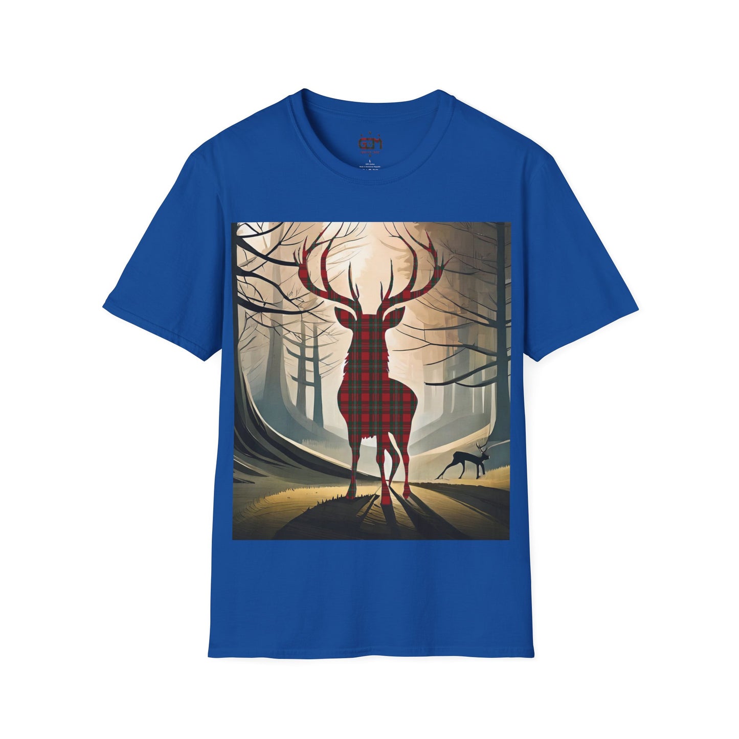 Stag Tartan Silhouette Softstyle T-Shirt - MacGregor Tartan, Unisex Tee, Scottish Scenery, Various Colours