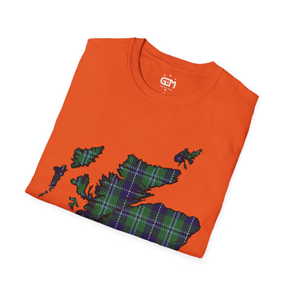 Scotland Tartan Map Softstyle Unisex T-Shirt, Douglas Tartan, Various Colours