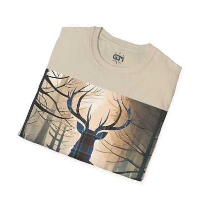 Stag Tartan Silhouette Softstyle T-Shirt - Anderson Old Tartan, Unisex Tee, Scottish Scenery, Various Colours