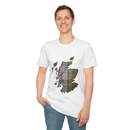 Scotland Tartan Map Softstyle Unisex T-Shirt - Buchanan Dress Tartan Tee