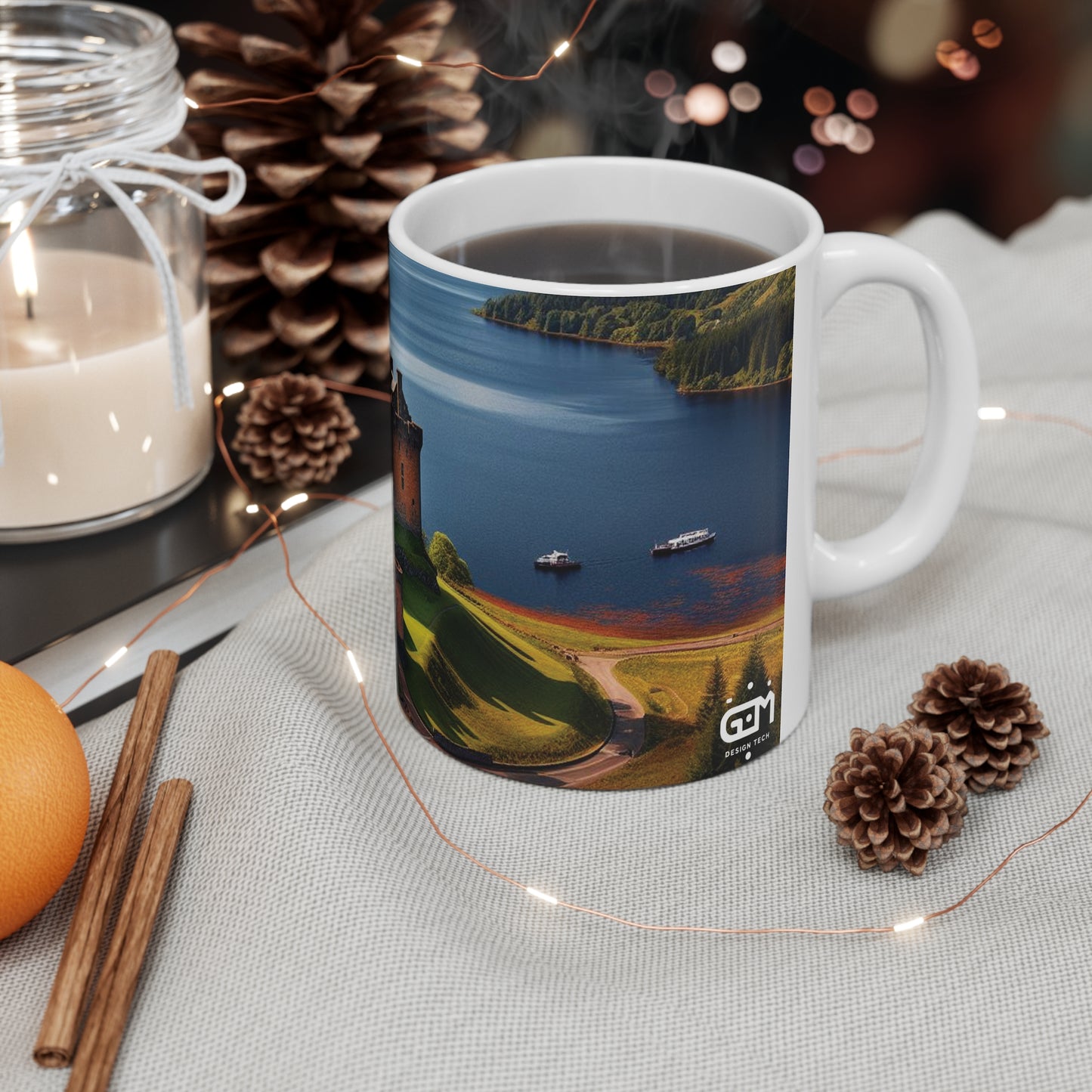 Urquhart Castle Mug - Loch Ness, Coffee Cup, Tea Cup, Scotland, White