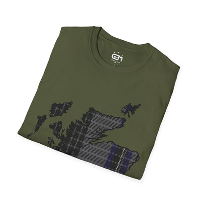 Scotland Tartan Map Softstyle Unisex T-Shirt, Hood Tartan, Various Colours