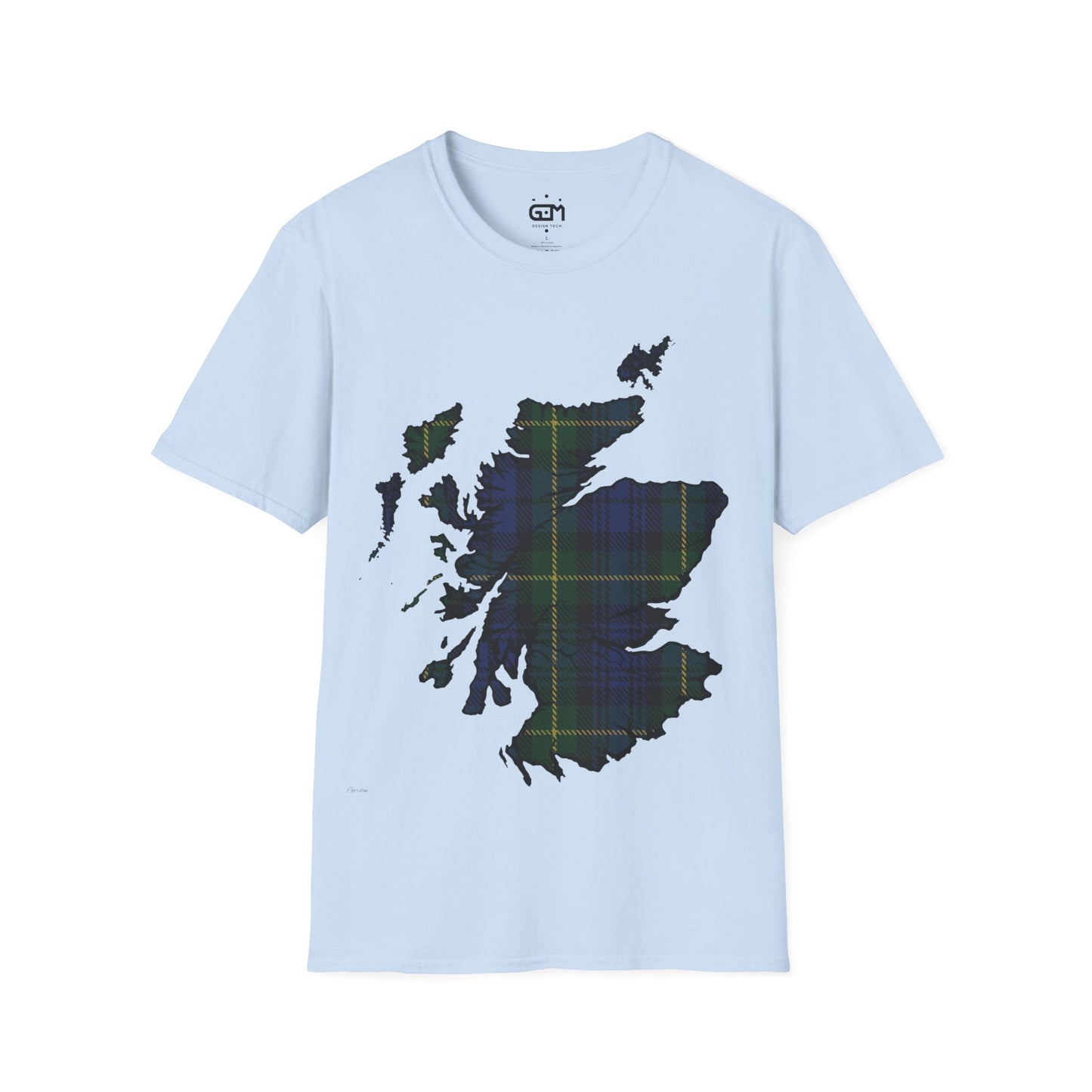 Scotland Tartan Map Softstyle Unisex T-Shirt, Gordon Tartan, Various Colours