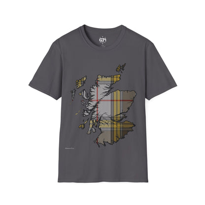 Scotland Tartan Map Softstyle Unisex T-Shirt, Buchanan Dress Tartan, Various Colours