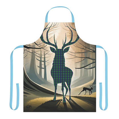 Tartan Stag Woodland Scene Apron - Douglas Tartan, Scottish Cooking Apparel, Chef Accessory