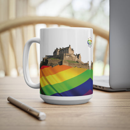 Pride Flag Rock Edinburgh Castle Photo Mug, White