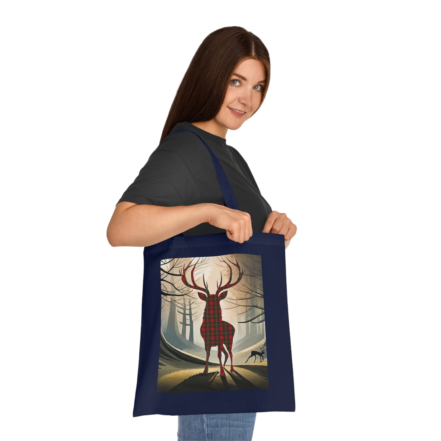 Reversible Scotland Tartan Stag Cotton Tote Bag - MacGregor Tartan