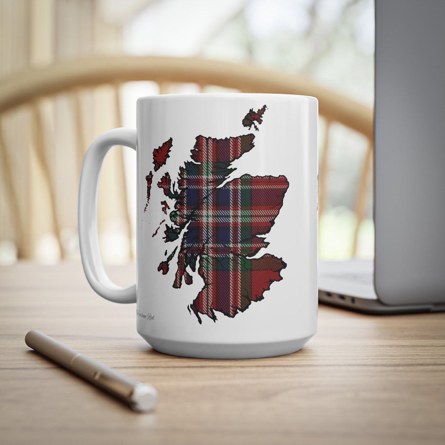 MacFarlane Red Tartan Scotland Map Mug, Coffee Cup, Tea Cup, Scotland, White