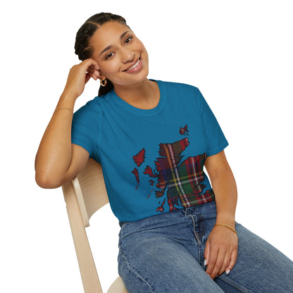 Scotland Tartan Map Softstyle Unisex T-Shirt, Stewart Royal Tartan, Various Colours