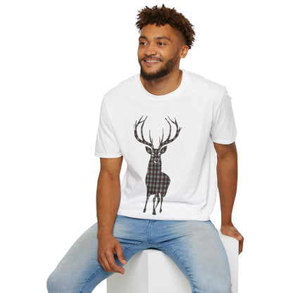 Tartan Stag Softstyle T-Shirt - Fraser Tartan, Unisex Tee, Scottish Scenery, Various Colours