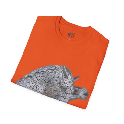 Kelpies with Meadow No Sky Photo Softstyle T-Shirt, Unisex Tee, Scottish Landmarks, Various Colours