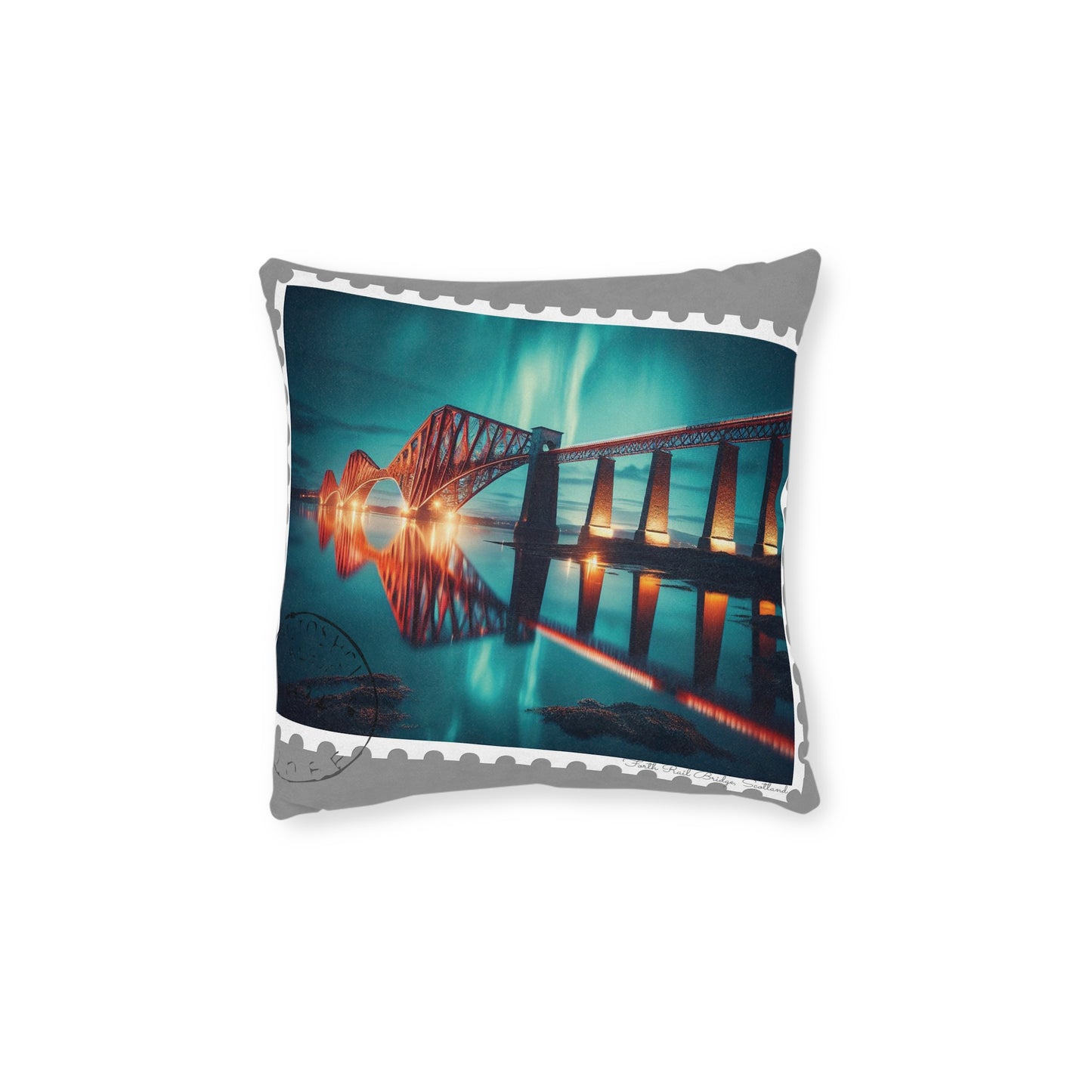 Forth Rail Bridge Art Stamp Square Cushion, Various Sizes